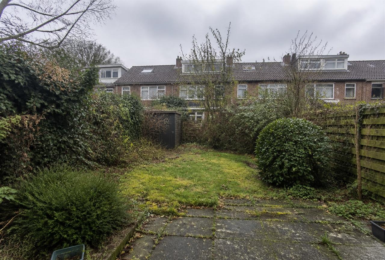 Verwaarloosde achtertuin voor renovatie in Huizen